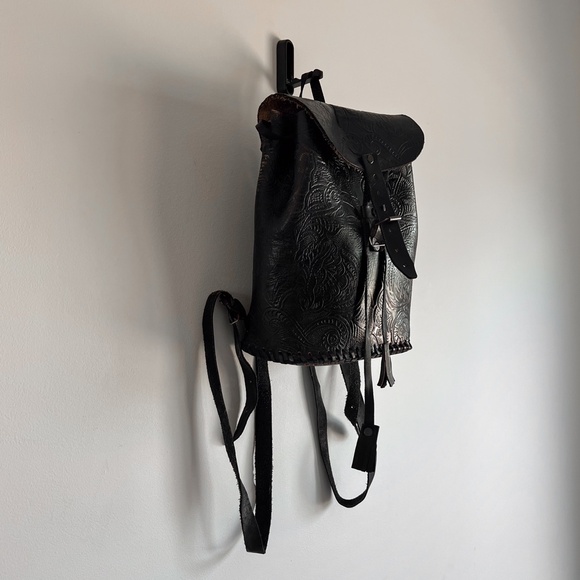 Rare True Vintage 70's Genuine Leatherwork Black Western Satchel Backpack Mexico - Picture 2 of 10